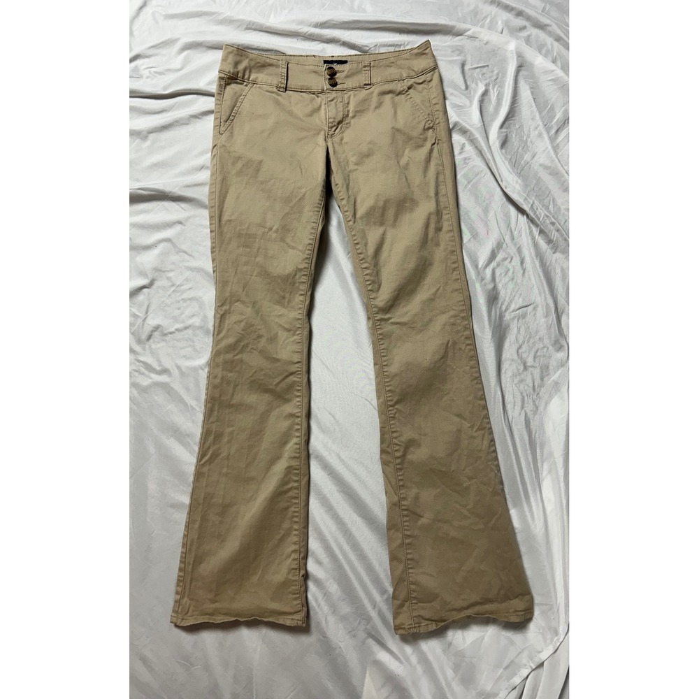 American Eagle Artist Stretch Khaki Pants Tan Flare Leg Chinos Low Rise 32x33